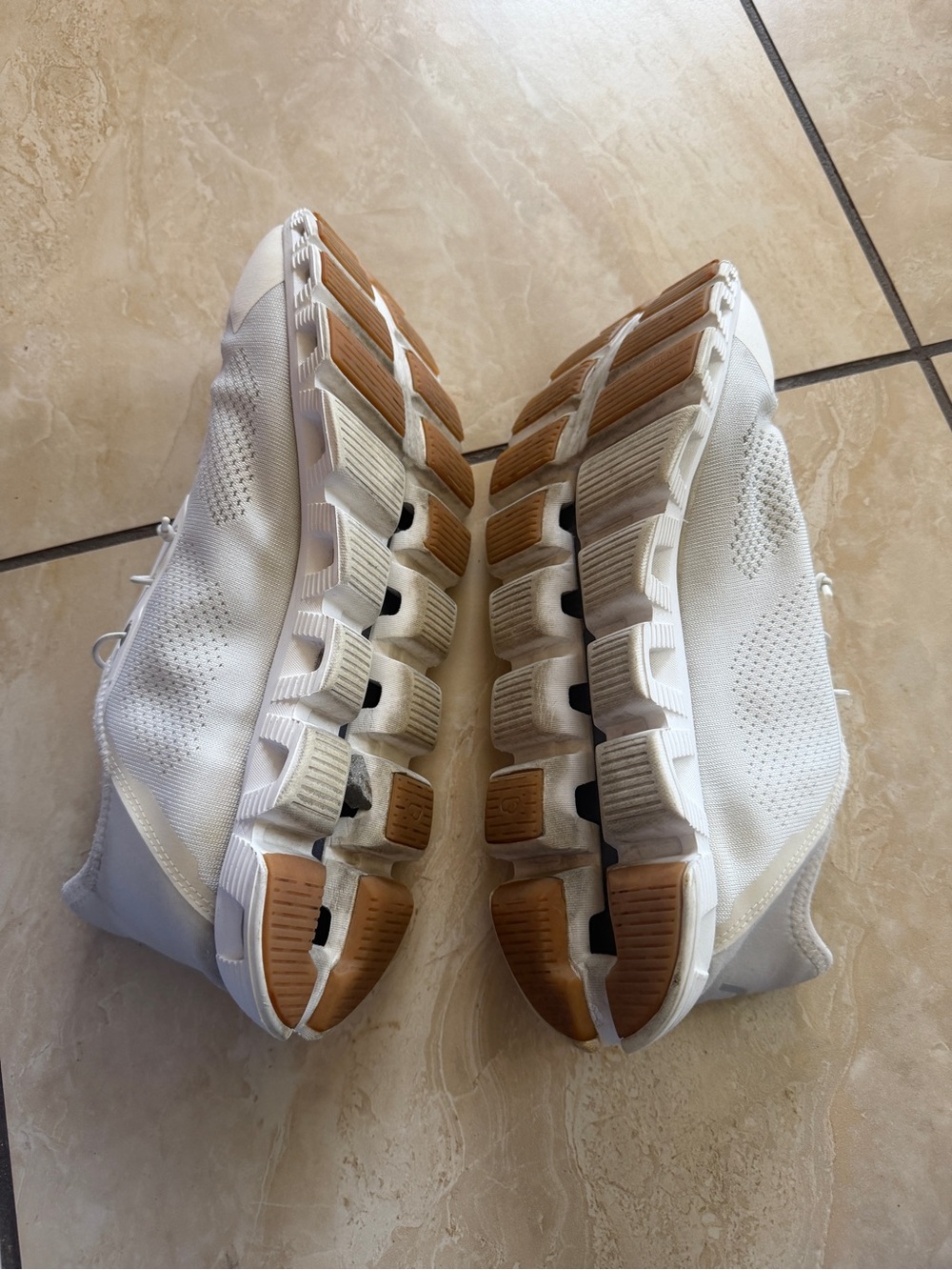 On Running Men’s Sneakers in White with Tan Accents - Picture 6 of 7